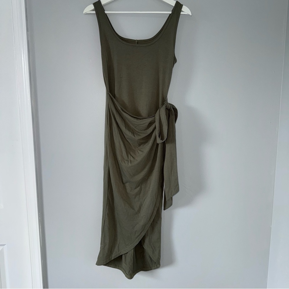 Asymmetrical Olive Green Sleeveless Dress